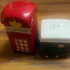 Red Telephone Booth and White Bus Salt and Pepper Shakers